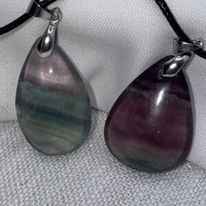 FLORITE pendant 1.5” on 9” cord, green and purple choose 1 no teardrop shape